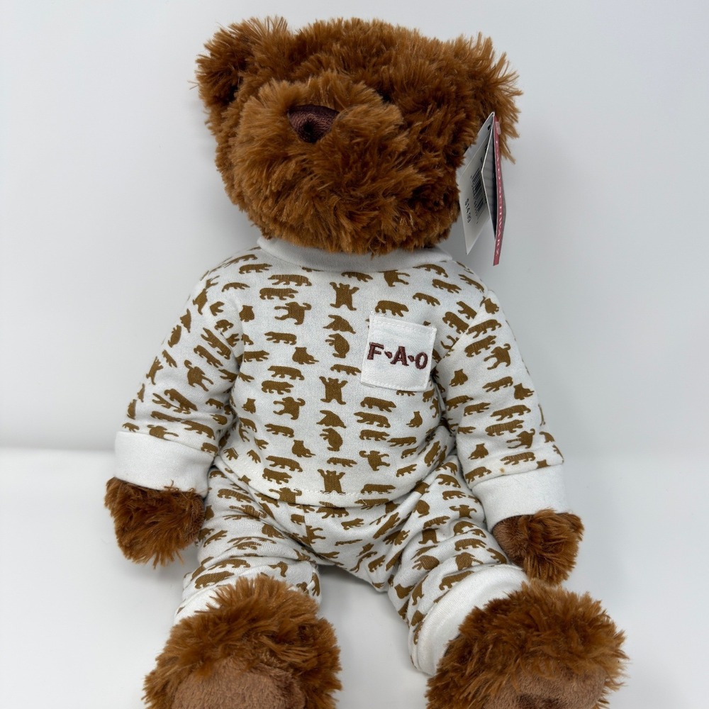 FAO Schwarz Brown Bear in Pajamas Plush Stuffed Animal Toy NWT